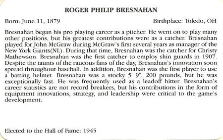 1995 Baseball's Hall of Famers Creating History #NNO Roger Bresnahan Back