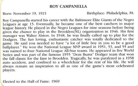 1995 Baseball's Hall of Famers Creating History #NNO Roy Campanella Back
