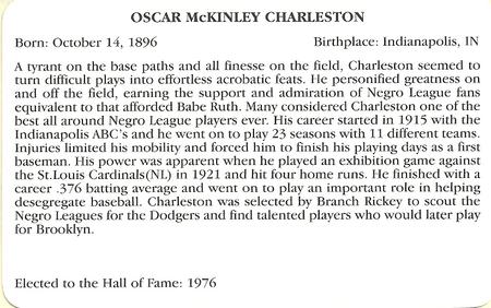 1995 Baseball's Hall of Famers Creating History #NNO Oscar Charleston Back