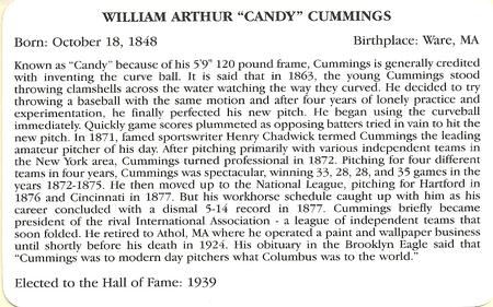 1995 Baseball's Hall of Famers Creating History #NNO Candy Cummings Back