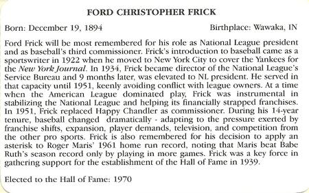 1995 Baseball's Hall of Famers Creating History #NNO Ford Frick Back