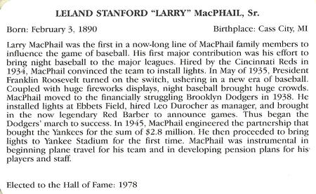 1995 Baseball's Hall of Famers Creating History #NNO Larry MacPhail Back