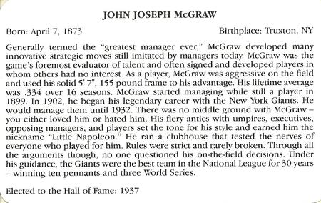 1995 Baseball's Hall of Famers Creating History #NNO John McGraw Back