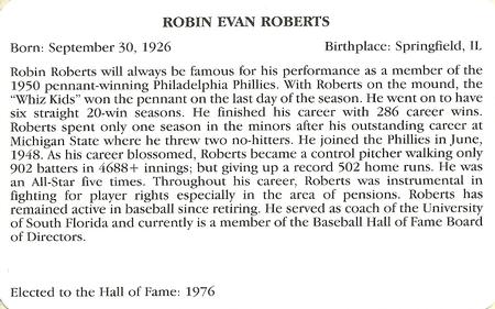 1995 Baseball's Hall of Famers Creating History #NNO Robin Roberts Back