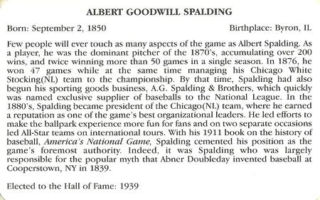 1995 Baseball's Hall of Famers Creating History #NNO Albert Spalding Back