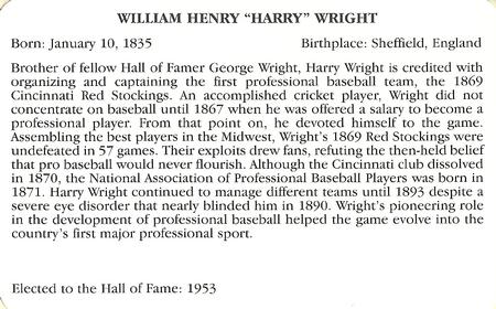 1995 Baseball's Hall of Famers Creating History #NNO Harry Wright Back