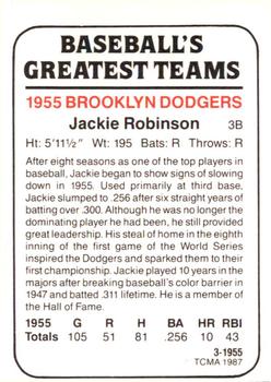 1987 TCMA 1955 Brooklyn Dodgers #3 Jackie Robinson Back