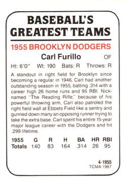 1987 TCMA 1955 Brooklyn Dodgers #4 Carl Furillo Back