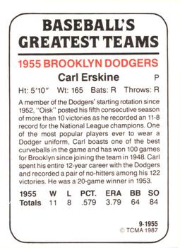 1987 TCMA 1955 Brooklyn Dodgers #9 Carl Erskine Back