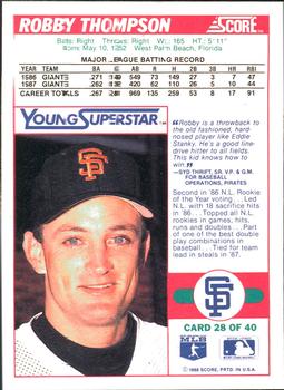 1988 Score - Young Superstars Series I #28 Robby Thompson Back