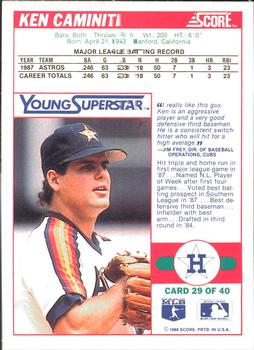 1988 Score - Young Superstars Series I #29 Ken Caminiti Back