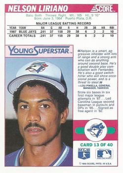 1988 Score - Young Superstars Series I #13 Nelson Liriano Back
