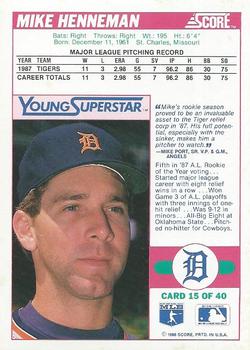 1988 Score - Young Superstars Series I #15 Mike Henneman Back