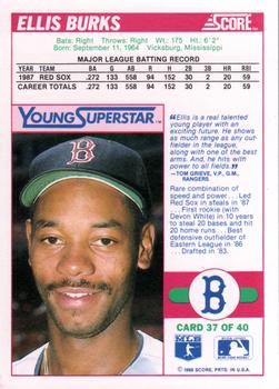 1988 Score - Young Superstars Series I #37 Ellis Burks Back