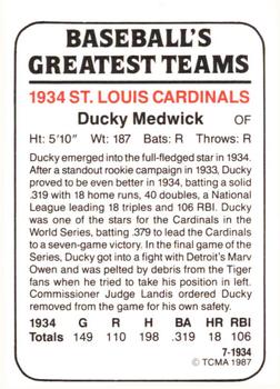 1987 TCMA 1934 St. Louis Cardinals #7 Ducky Medwick Back