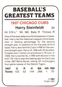 1987 TCMA 1907 Chicago Cubs #1 Harry Steinfeldt Back
