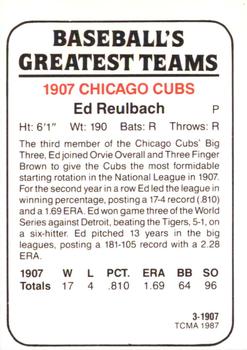 1987 TCMA 1907 Chicago Cubs #3 Ed Reulbach Back