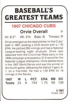 1987 TCMA 1907 Chicago Cubs #5 Orvie Overall Back