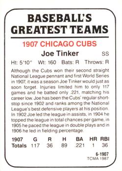 1987 TCMA 1907 Chicago Cubs #6 Joe Tinker Back