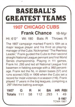 1987 TCMA 1907 Chicago Cubs #8 Frank Chance Back