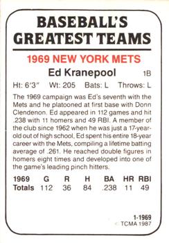 1987 TCMA 1969 New York Mets #1 Ed Kranepool Back