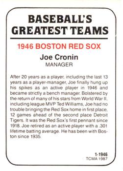 1987 TCMA 1946 Boston Red Sox #1 Joe Cronin Back