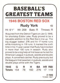 1987 TCMA 1946 Boston Red Sox #2 Rudy York Back
