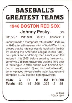 1987 TCMA 1946 Boston Red Sox #4 Johnny Pesky Back