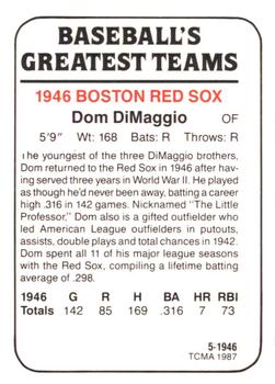 1987 TCMA 1946 Boston Red Sox #5 Dom DiMaggio Back