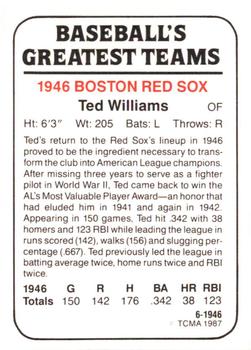 1987 TCMA 1946 Boston Red Sox #6 Ted Williams Back
