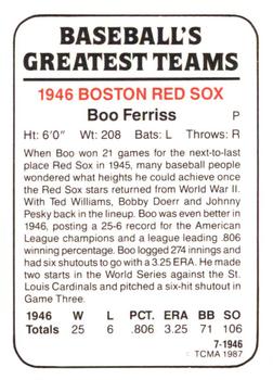 1987 TCMA 1946 Boston Red Sox #7 Boo Ferriss Back