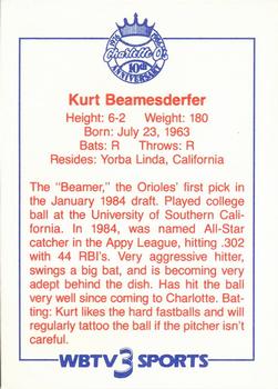 1986 WBTV Charlotte O's #NNO Kurt Beamesderfer Back