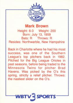1986 WBTV Charlotte O's #NNO Mark Brown Back