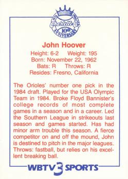 1986 WBTV Charlotte O's #NNO John Hoover Back