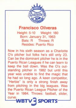 1986 WBTV Charlotte O's #NNO Francisco Oliveras Back