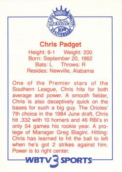 1986 WBTV Charlotte O's #NNO Chris Padget Back