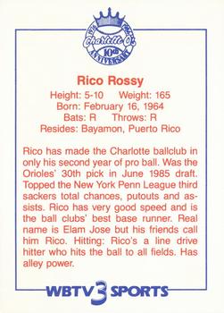 1986 WBTV Charlotte O's #NNO Rico Rossy Back