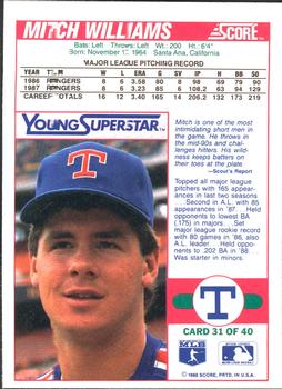 1988 Score Young Superstars Series II #31 Mitch Williams Back