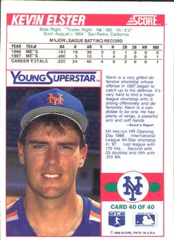 1988 Score Young Superstars Series II #40 Kevin Elster Back