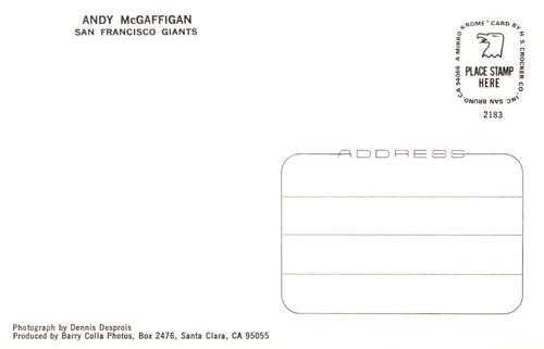 1983 Barry Colla Postcards #2183 Andy McGaffigan Back