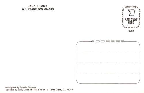 1983 Barry Colla Postcards #2583 Jack Clark Back