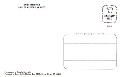 1983 Barry Colla Postcards #2683 Bob Brenly Back