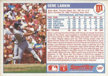 1988 Sportflics #107 Gene Larkin Back