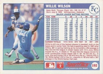 1988 Sportflics #192 Willie Wilson Back