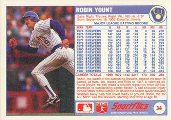 1988 Sportflics #34 Robin Yount Back