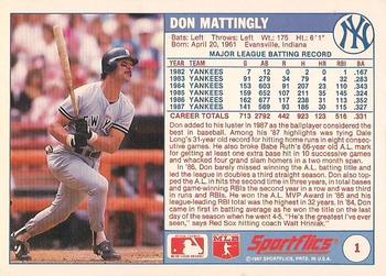 1988 Sportflics #1 Don Mattingly Back