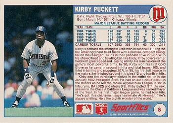 1988 Sportflics #8 Kirby Puckett Back