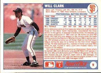 1988 Sportflics #9 Will Clark Back