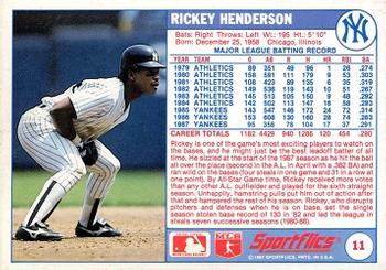 1988 Sportflics #11 Rickey Henderson Back