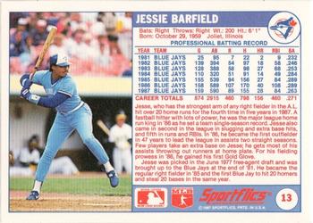 1988 Sportflics #13 Jesse Barfield Back